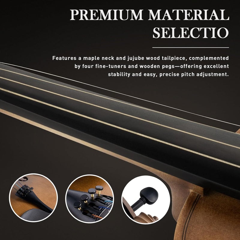 SONICAKE Violin 4/4 Full Size Set, Fiddle Solidwood for Beginners Adults, Acoustic Violin with Hard Case, Shoulder Rest, Rosin, Bow, Clip-on Tuner and Extra Strings, QVL-01 - Image 3